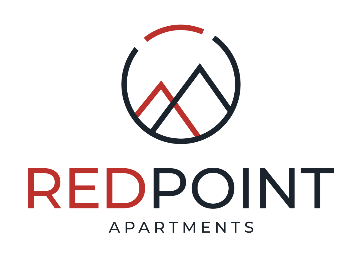 A logo for Redpoint Apartments is displayed on a black background.